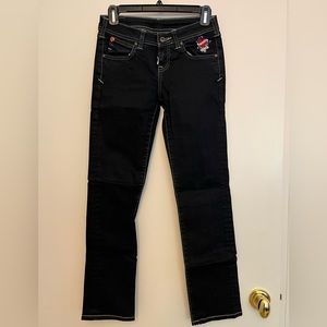 Women Evisu love Puma straight leg jeans black W26 L30